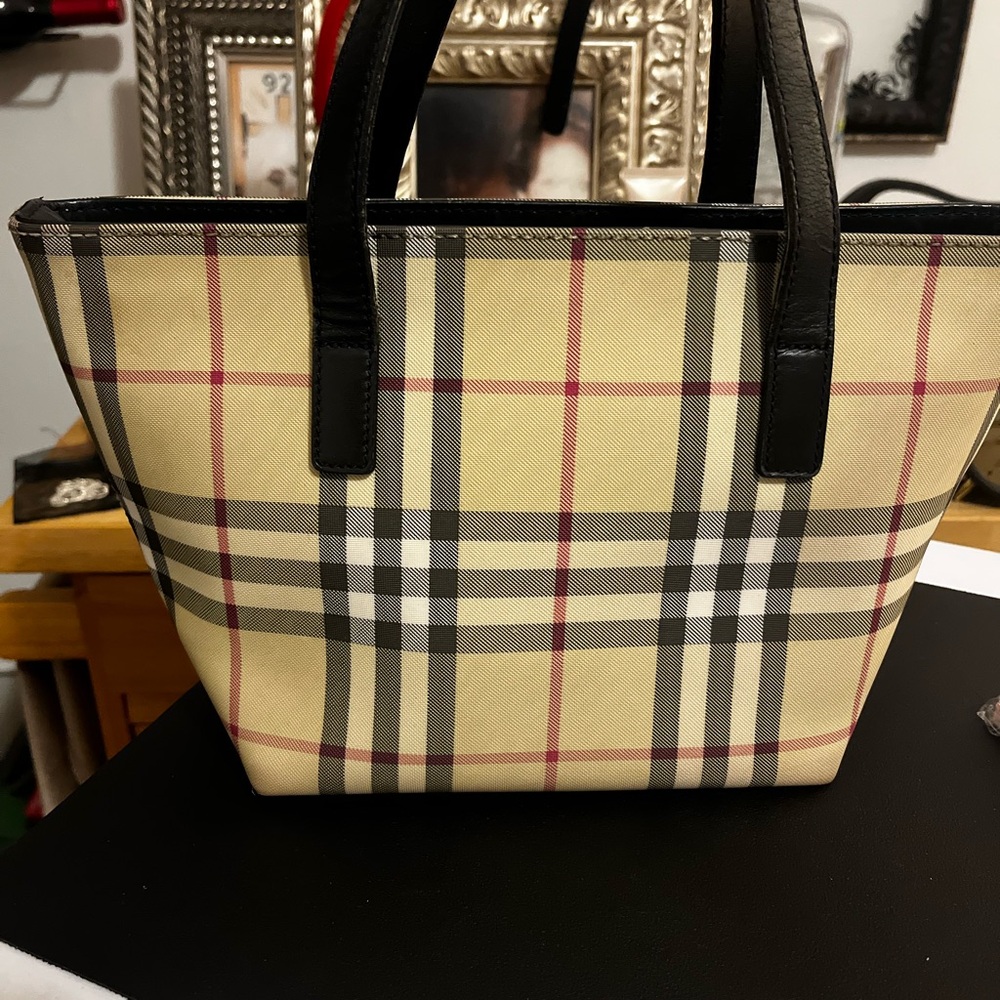 Burberry Cream and Black(mini) Tote with Plaid Pattern( 7” x 6.5) EUC